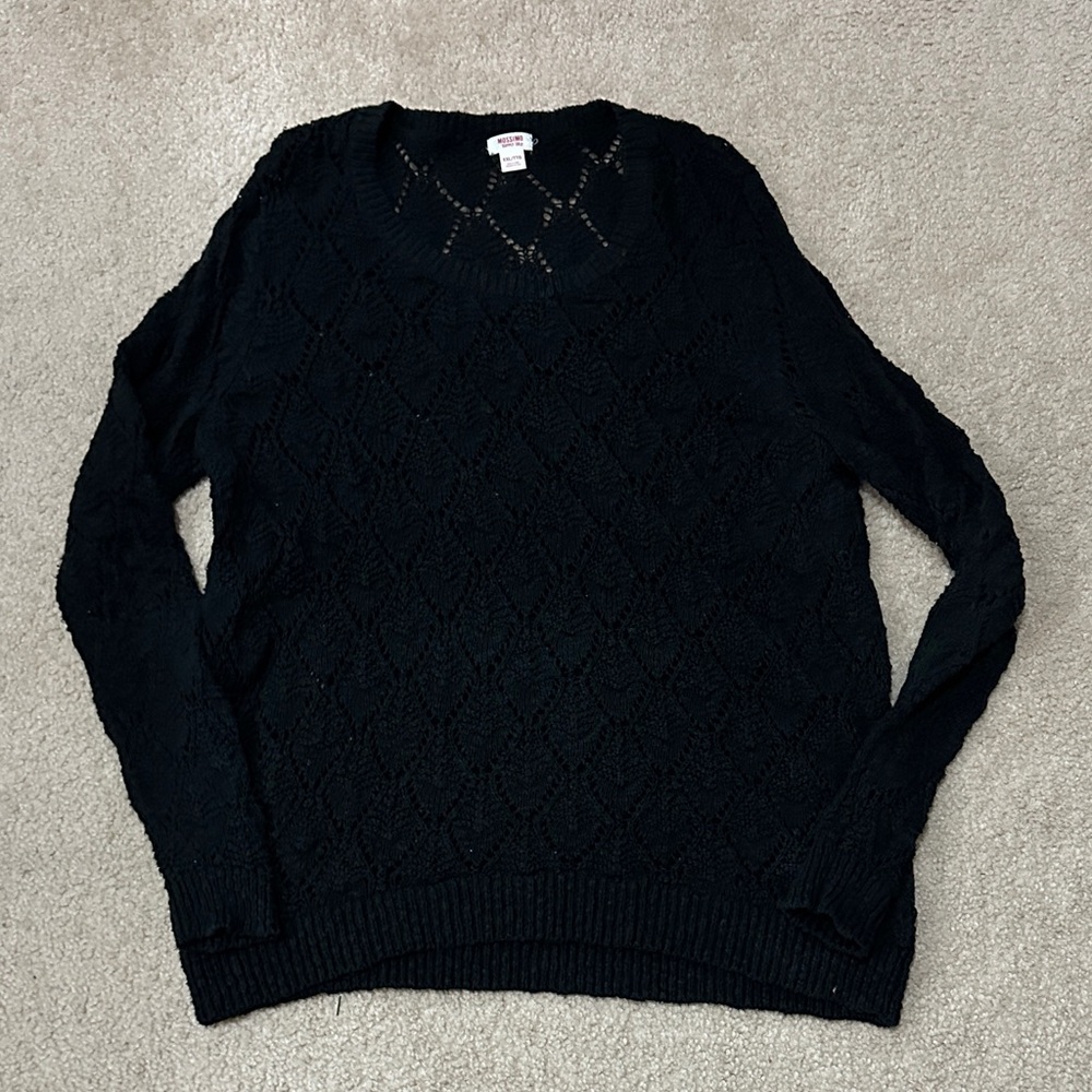 Mossimo Supply Co. Black Scoop Neck Diamond Open Knit Sweater